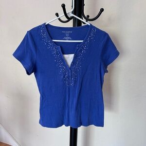 Stretchy Cotton Short Sleeve Blue Top
